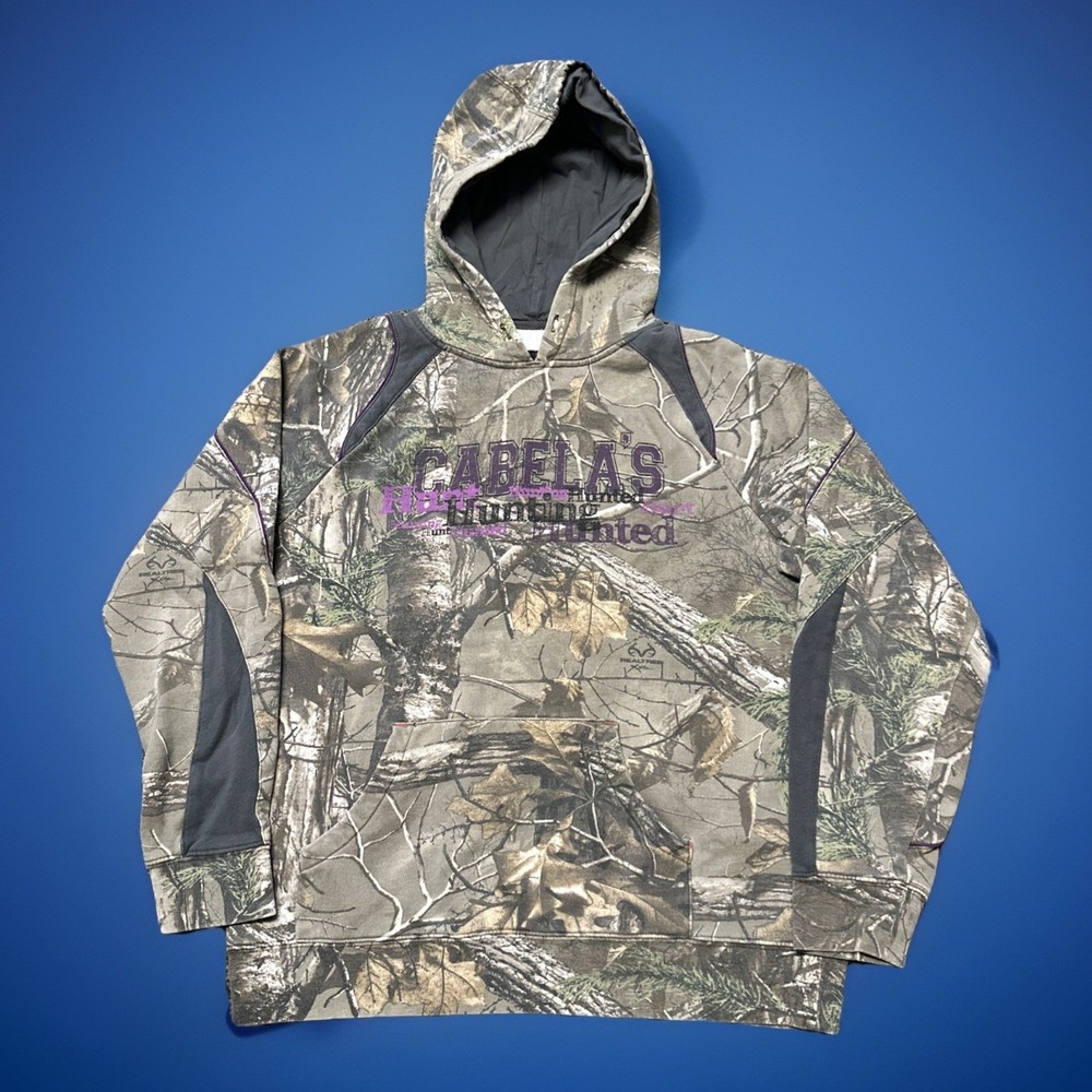 Women's CABELAS Pullover Hoodie Sweatshirt Camo Purple Accent Size‎ Large